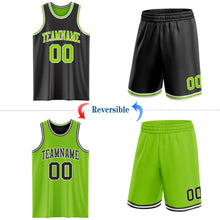 Laden Sie das Bild in den Galerie-Viewer, Custom Reversible Black Neon Green-White Double Side Sublimation Basketball Suit Jersey