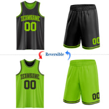Laden Sie das Bild in den Galerie-Viewer, Custom Reversible Black Neon Green Double Side Sublimation Basketball Suit Jersey