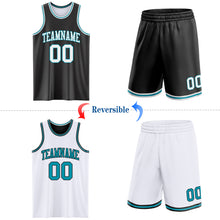 Laden Sie das Bild in den Galerie-Viewer, Custom Reversible Black White-Teal Double Side Sublimation Basketball Suit Jersey