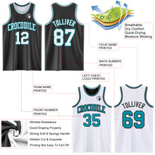 Laden Sie das Bild in den Galerie-Viewer, Custom Reversible Black White-Teal Double Side Sublimation Basketball Suit Jersey