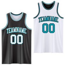 Laden Sie das Bild in den Galerie-Viewer, Custom Reversible Black White-Teal Double Side Sublimation Basketball Suit Jersey