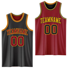 Laden Sie das Bild in den Galerie-Viewer, Custom Reversible Black Maroon-Gold Double Side Sublimation Basketball Suit Jersey
