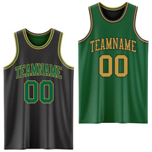 Laden Sie das Bild in den Galerie-Viewer, Custom Reversible Black Kelly Green-Old Gold Double Side Sublimation Basketball Suit Jersey