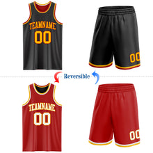 Laden Sie das Bild in den Galerie-Viewer, Custom Reversible Black Gold-Red Double Side Sublimation Basketball Suit Jersey