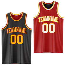 Laden Sie das Bild in den Galerie-Viewer, Custom Reversible Black Gold-Red Double Side Sublimation Basketball Suit Jersey