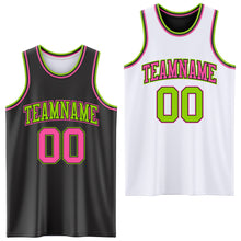 Laden Sie das Bild in den Galerie-Viewer, Custom Reversible Black Pink-Neon Green Double Side Sublimation Basketball Suit Jersey