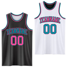 Laden Sie das Bild in den Galerie-Viewer, Custom Reversible Black Pink-Teal Double Side Sublimation Basketball Suit Jersey