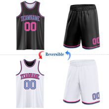 Laden Sie das Bild in den Galerie-Viewer, Custom Reversible Black Pink-Light Blue Double Side Sublimation Basketball Suit Jersey