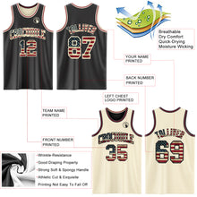 Загрузить изображение в средство просмотра галереи, Custom Reversible Black Vintage USA Flag Cream-Maroon Double Side Sublimation Basketball Suit Jersey
