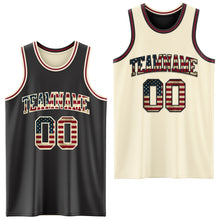 Загрузить изображение в средство просмотра галереи, Custom Reversible Black Vintage USA Flag Cream-Maroon Double Side Sublimation Basketball Suit Jersey