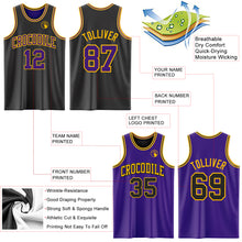 Laden Sie das Bild in den Galerie-Viewer, Custom Reversible Black Purple-Gold Double Side Sublimation Basketball Suit Jersey