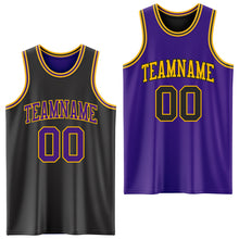 Laden Sie das Bild in den Galerie-Viewer, Custom Reversible Black Purple-Gold Double Side Sublimation Basketball Suit Jersey