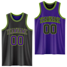 Laden Sie das Bild in den Galerie-Viewer, Custom Reversible Black Purple-Neon Green Double Side Sublimation Basketball Suit Jersey