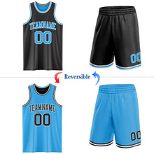 Laden Sie das Bild in den Galerie-Viewer, Custom Reversible Black Sky Blue-White Double Side Sublimation Basketball Suit Jersey