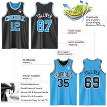 Laden Sie das Bild in den Galerie-Viewer, Custom Reversible Black Sky Blue-White Double Side Sublimation Basketball Suit Jersey
