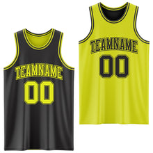 Laden Sie das Bild in den Galerie-Viewer, Custom Reversible Black Neon Yellow Double Side Sublimation Basketball Suit Jersey