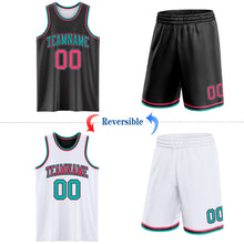 Laden Sie das Bild in den Galerie-Viewer, Custom Reversible Black Neon Pink-Aqua Double Side Sublimation Basketball Suit Jersey