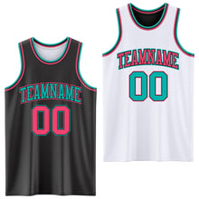 Laden Sie das Bild in den Galerie-Viewer, Custom Reversible Black Neon Pink-Aqua Double Side Sublimation Basketball Suit Jersey