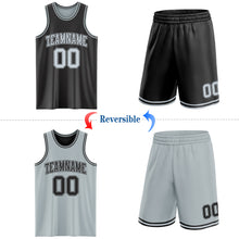 Laden Sie das Bild in den Galerie-Viewer, Custom Reversible Black Silver Double Side Sublimation Basketball Suit Jersey