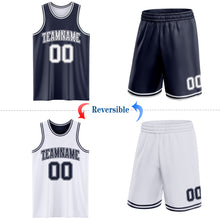 Laden Sie das Bild in den Galerie-Viewer, Custom Navy White Reversible Double Side Sublimation Basketball Suit Jersey