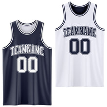 Laden Sie das Bild in den Galerie-Viewer, Custom Navy White Reversible Double Side Sublimation Basketball Suit Jersey