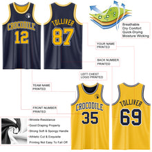 Laden Sie das Bild in den Galerie-Viewer, Custom Navy Gold-White Reversible Double Side Sublimation Basketball Suit Jersey