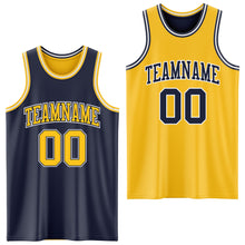 Laden Sie das Bild in den Galerie-Viewer, Custom Navy Gold-White Reversible Double Side Sublimation Basketball Suit Jersey
