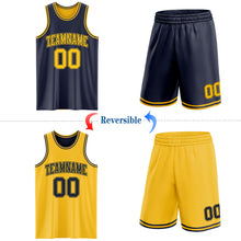 Laden Sie das Bild in den Galerie-Viewer, Custom Navy Gold Reversible Double Side Sublimation Basketball Suit Jersey