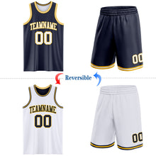 Laden Sie das Bild in den Galerie-Viewer, Custom Navy White-Gold Reversible Double Side Sublimation Basketball Suit Jersey
