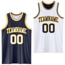Laden Sie das Bild in den Galerie-Viewer, Custom Navy White-Gold Reversible Double Side Sublimation Basketball Suit Jersey