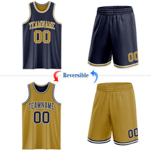 Laden Sie das Bild in den Galerie-Viewer, Custom Navy Old Gold-White Reversible Double Side Sublimation Basketball Suit Jersey