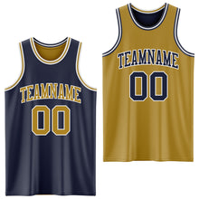 Laden Sie das Bild in den Galerie-Viewer, Custom Navy Old Gold-White Reversible Double Side Sublimation Basketball Suit Jersey