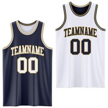 Laden Sie das Bild in den Galerie-Viewer, Custom Navy White-Old Gold Reversible Double Side Sublimation Basketball Suit Jersey