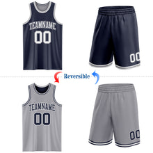 Laden Sie das Bild in den Galerie-Viewer, Custom Navy White-Gray Reversible Double Side Sublimation Basketball Suit Jersey
