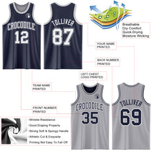 Laden Sie das Bild in den Galerie-Viewer, Custom Navy White-Gray Reversible Double Side Sublimation Basketball Suit Jersey