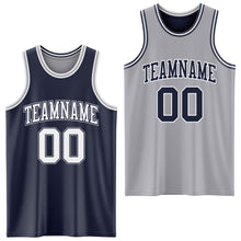 Laden Sie das Bild in den Galerie-Viewer, Custom Navy White-Gray Reversible Double Side Sublimation Basketball Suit Jersey