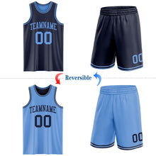 Laden Sie das Bild in den Galerie-Viewer, Custom Navy Light Blue Reversible Double Side Sublimation Basketball Suit Jersey