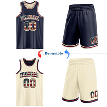 Laden Sie das Bild in den Galerie-Viewer, Custom Navy Vintage USA Flag Cream-Maroon Reversible Double Side Sublimation Basketball Suit Jersey