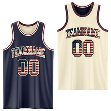 Laden Sie das Bild in den Galerie-Viewer, Custom Navy Vintage USA Flag Cream-Maroon Reversible Double Side Sublimation Basketball Suit Jersey