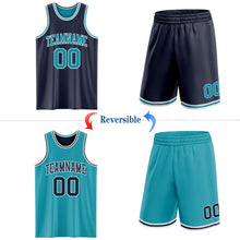 Laden Sie das Bild in den Galerie-Viewer, Custom Navy Teal-White Reversible Double Side Sublimation Basketball Suit Jersey