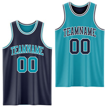 Laden Sie das Bild in den Galerie-Viewer, Custom Navy Teal-White Reversible Double Side Sublimation Basketball Suit Jersey
