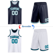 Laden Sie das Bild in den Galerie-Viewer, Custom Navy White-Teal Reversible Double Side Sublimation Basketball Suit Jersey