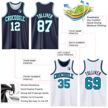 Laden Sie das Bild in den Galerie-Viewer, Custom Navy White-Teal Reversible Double Side Sublimation Basketball Suit Jersey