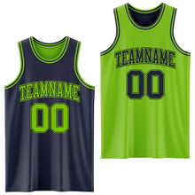 Laden Sie das Bild in den Galerie-Viewer, Custom Navy Neon Green Reversible Double Side Sublimation Basketball Suit Jersey