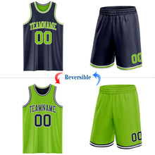Laden Sie das Bild in den Galerie-Viewer, Custom Navy Neon Green-White Reversible Double Side Sublimation Basketball Suit Jersey