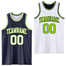 Laden Sie das Bild in den Galerie-Viewer, Custom Navy White-Neon Green Reversible Double Side Sublimation Basketball Suit Jersey