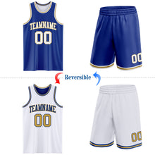 Laden Sie das Bild in den Galerie-Viewer, Custom Royal White-Old Gold Reversible Double Side Sublimation Basketball Suit Jersey