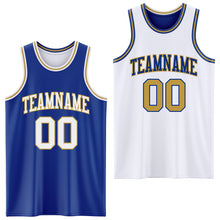 Laden Sie das Bild in den Galerie-Viewer, Custom Royal White-Old Gold Reversible Double Side Sublimation Basketball Suit Jersey