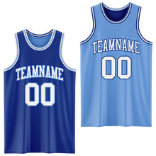 Laden Sie das Bild in den Galerie-Viewer, Custom Royal White-Light Blue Reversible Double Side Sublimation Basketball Suit Jersey