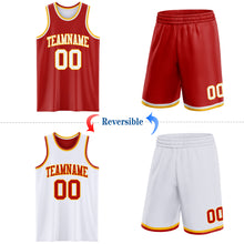 Laden Sie das Bild in den Galerie-Viewer, Custom Red White-Gold Reversible Double Side Sublimation Basketball Suit Jersey